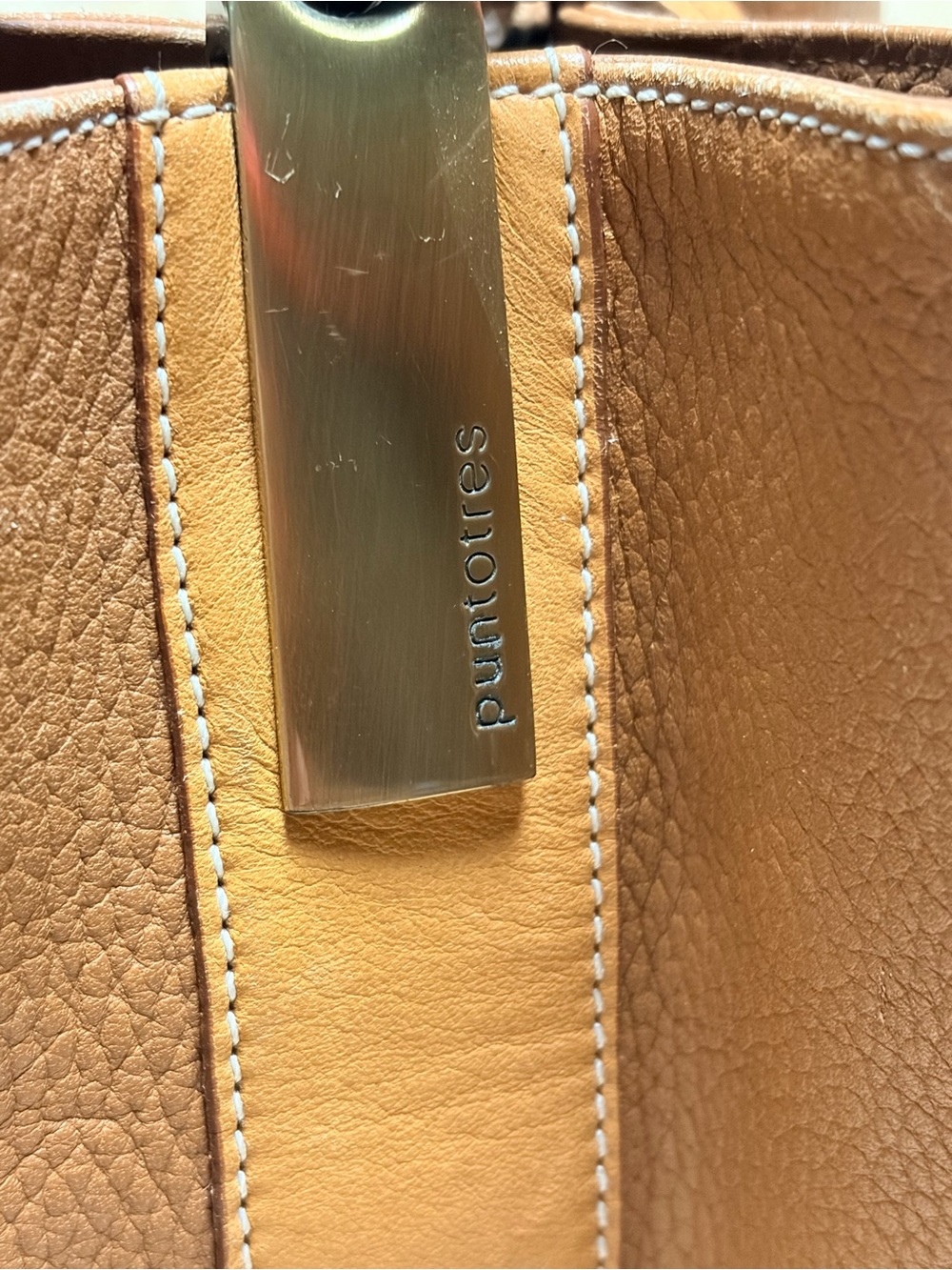 PuntoTres Cognac Genuine Leather Bucket Shoulder Bag Made in Spain - Picture 8 of 9